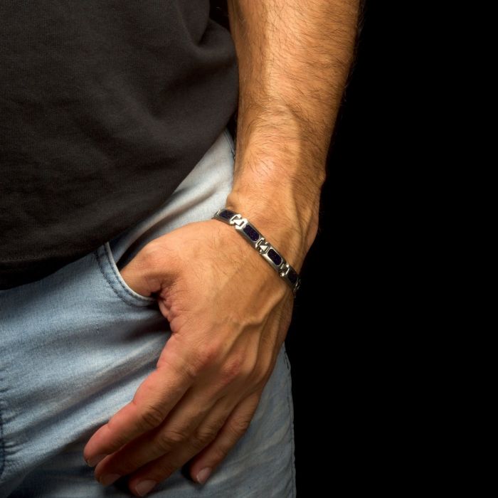 INOX Stainless Steel Blue Sandstone Inlay Link Bracelet