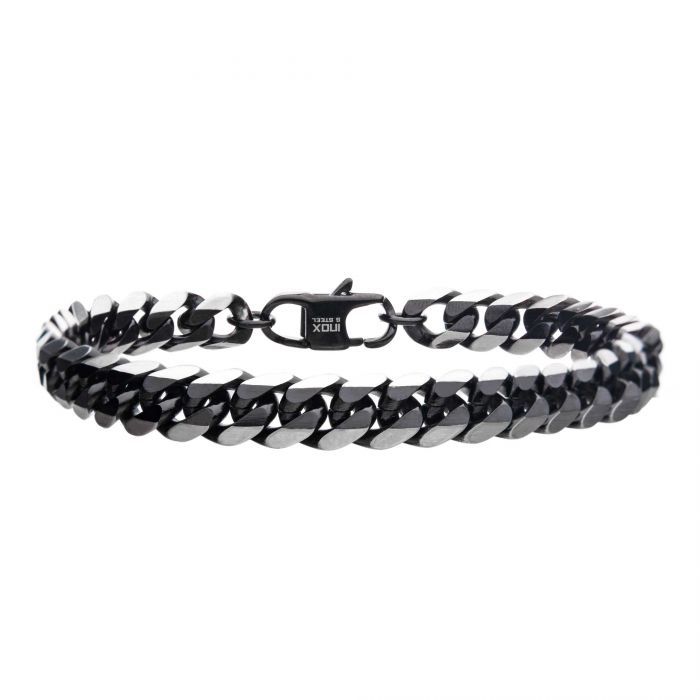 INOX Stainless Steel Black Plated Flat Curb Link Bracelet