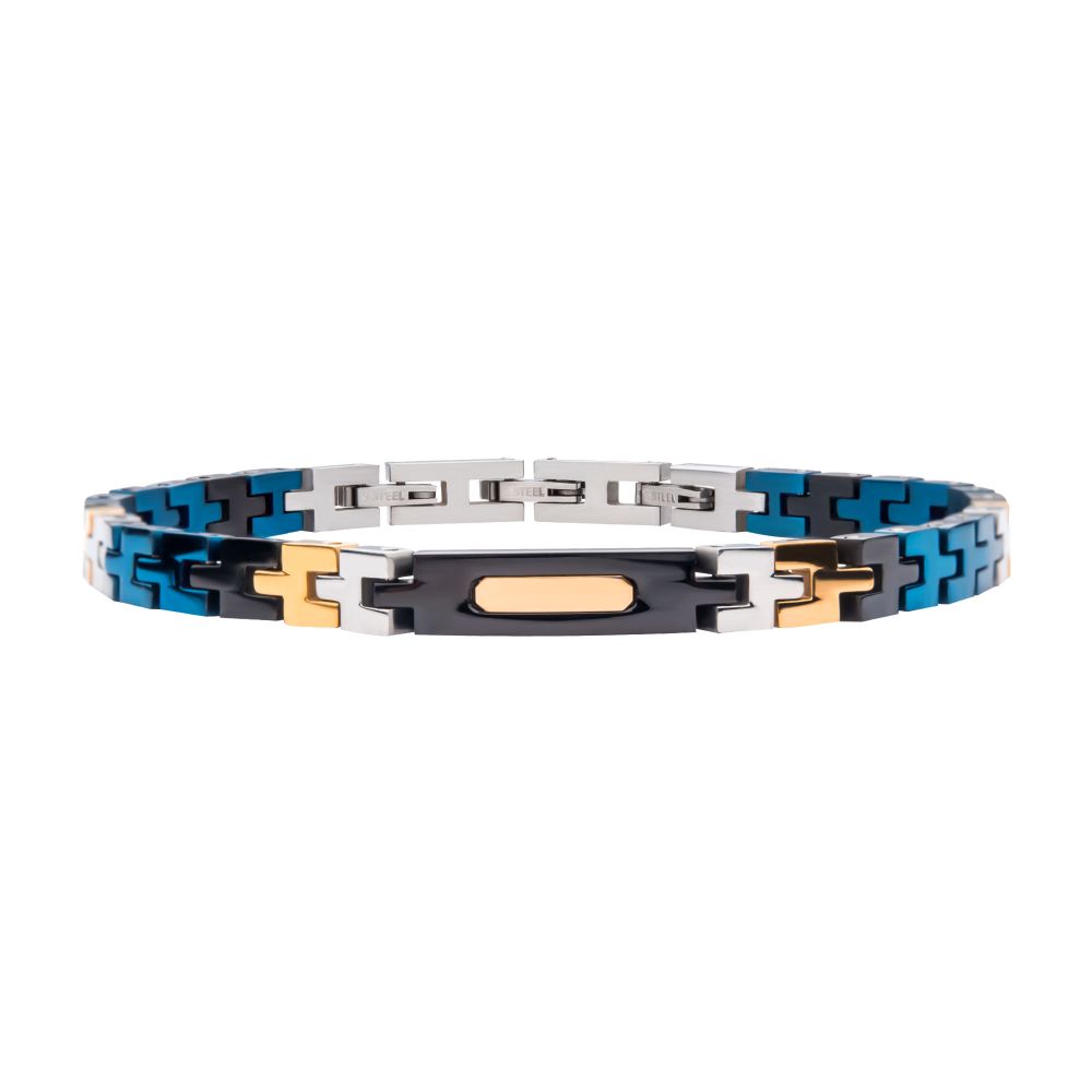 Stainless Steel Trim Cut Tricolor Bracelet