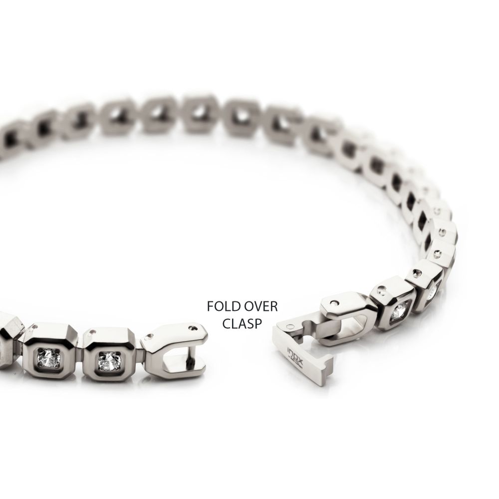 INOX Stainless Steel Lab-Created White Sapphire 6MM Octagon Link Golf Bracelet