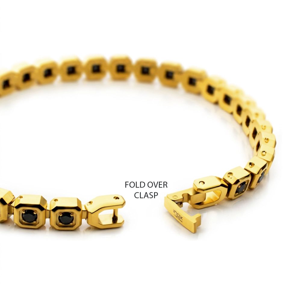 INOX IP-Gold-Plated Stainless Steel Natural Black Spinel 6MM Octagon Link Golf Bracelet