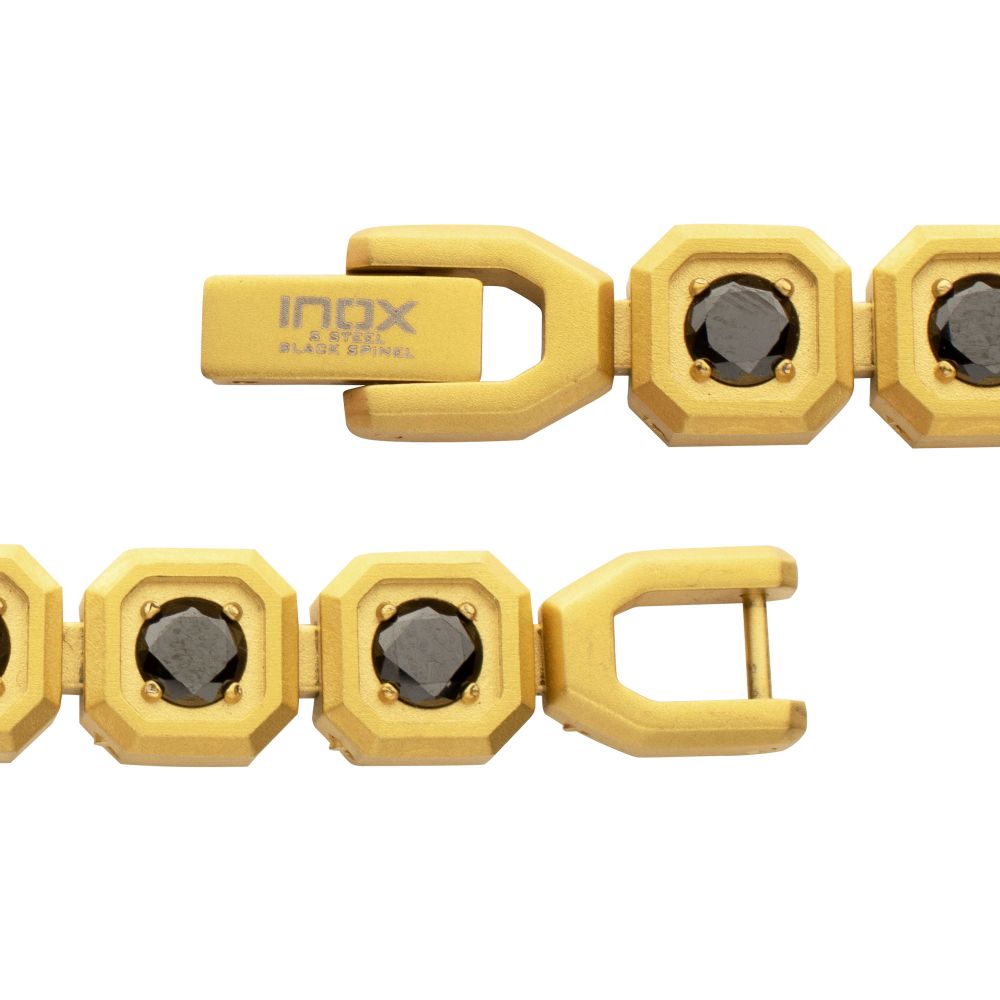 INOX IP-Gold-Plated Stainless Steel Natural Black Spinel 8MM Octagon Link Golf Bracelet