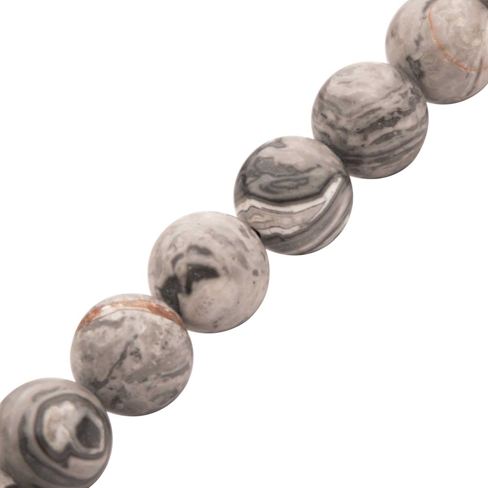 INOX 10mm Gray Jasper Stone Bead 8.5" Bracelet