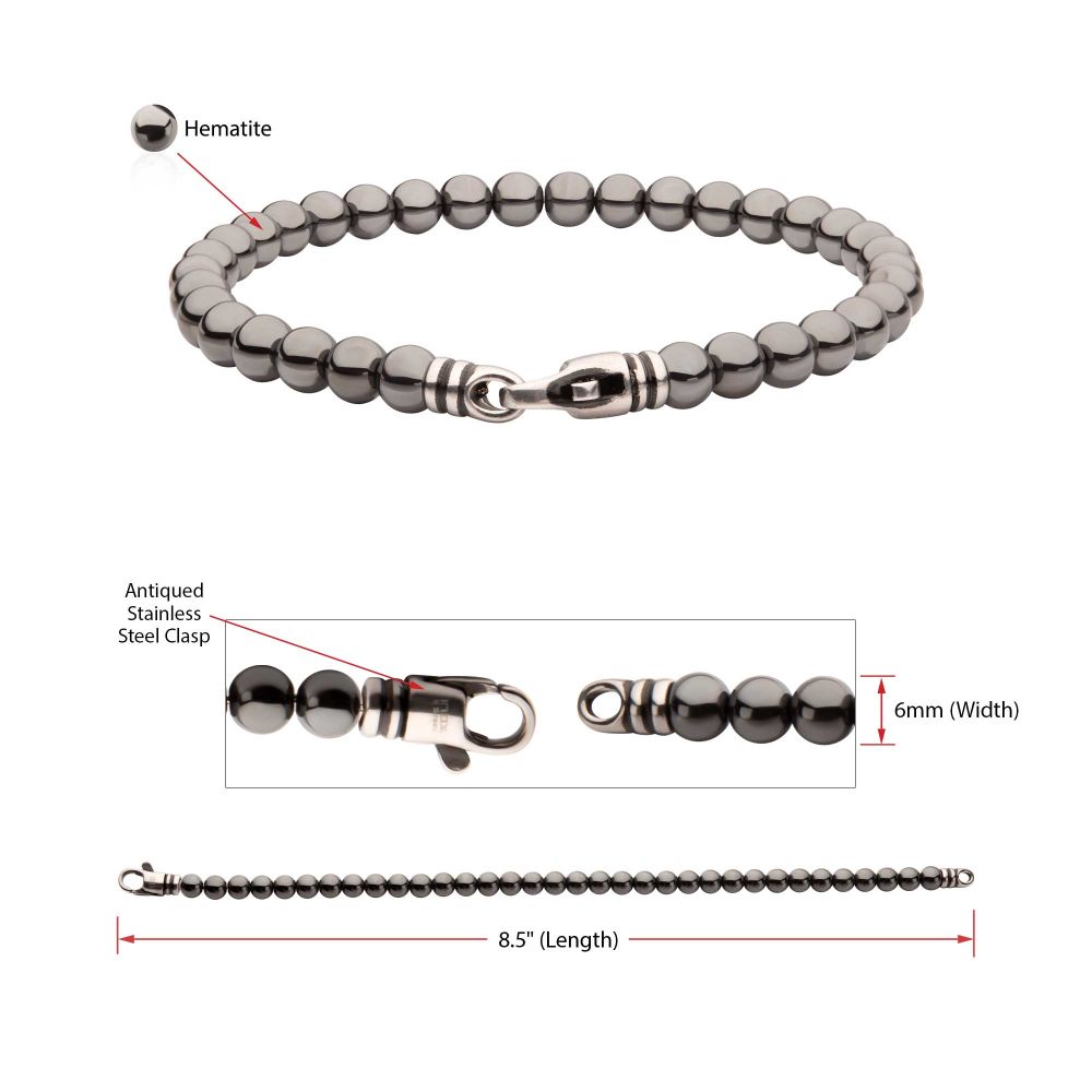 INOX 6mm Hematite Stone Bead 8.5" Bracelet