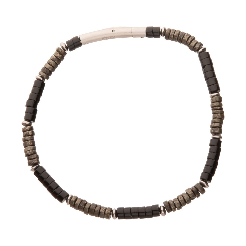 INOX Shadow Wolf Onyx & Pyrite Heishi Beaded Bracelet