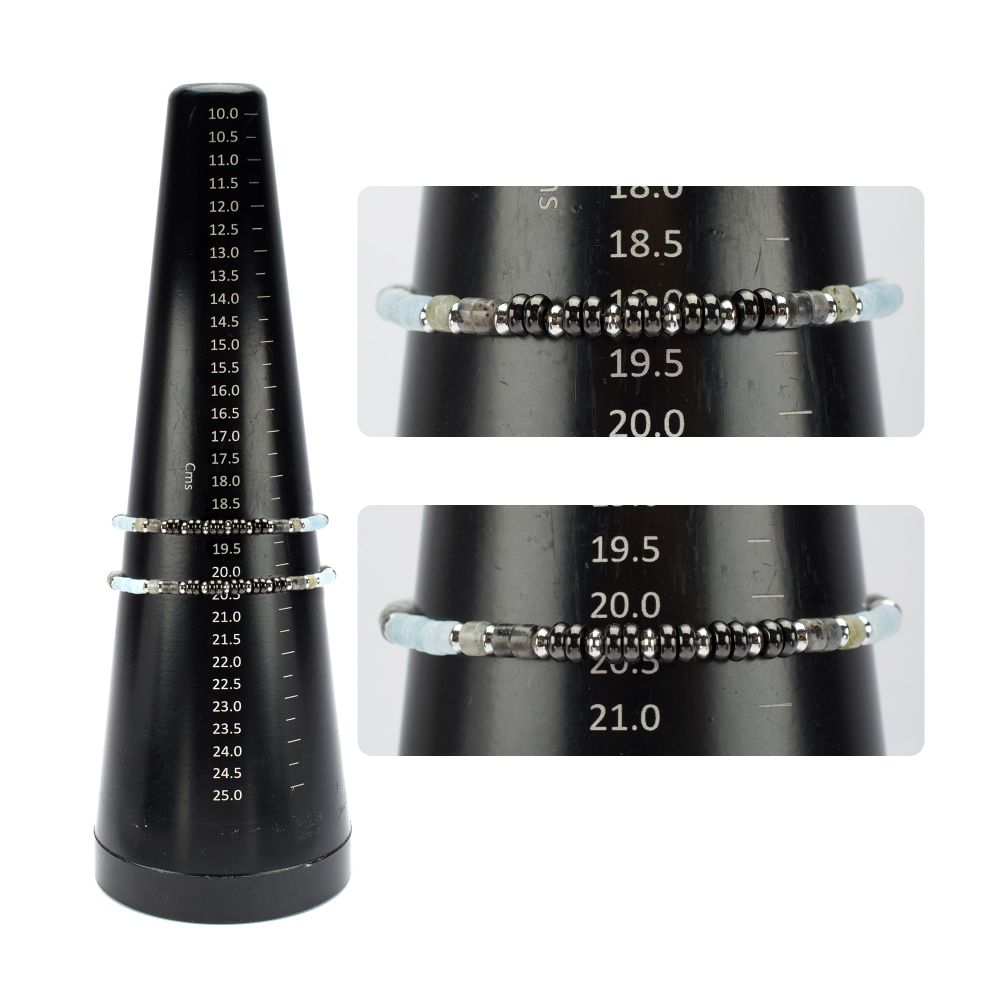 Measurement View INOX Tundra (Labradorite / Aquamarine / Moonstone) Heishi Bead Bracelet