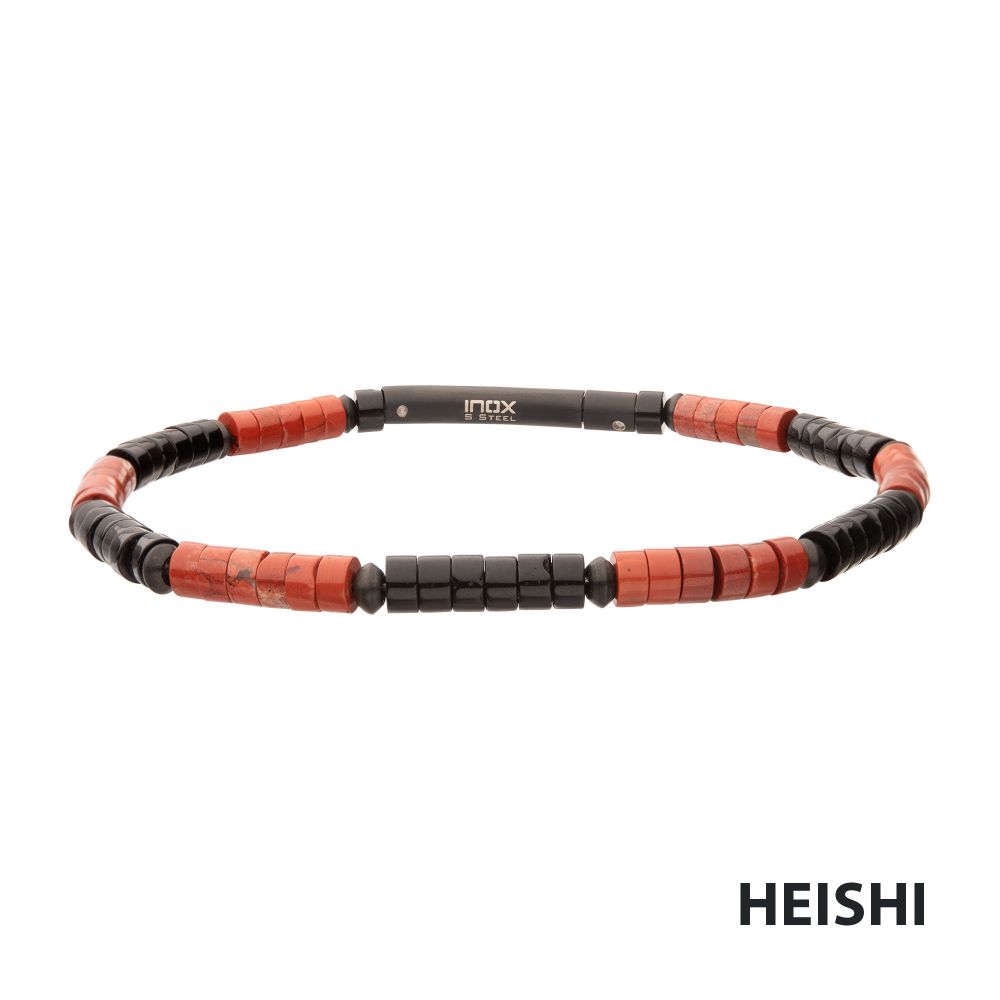 Front View Inox Inferno (Red Jasper / Onyx) Heishi Bead Bracelet
