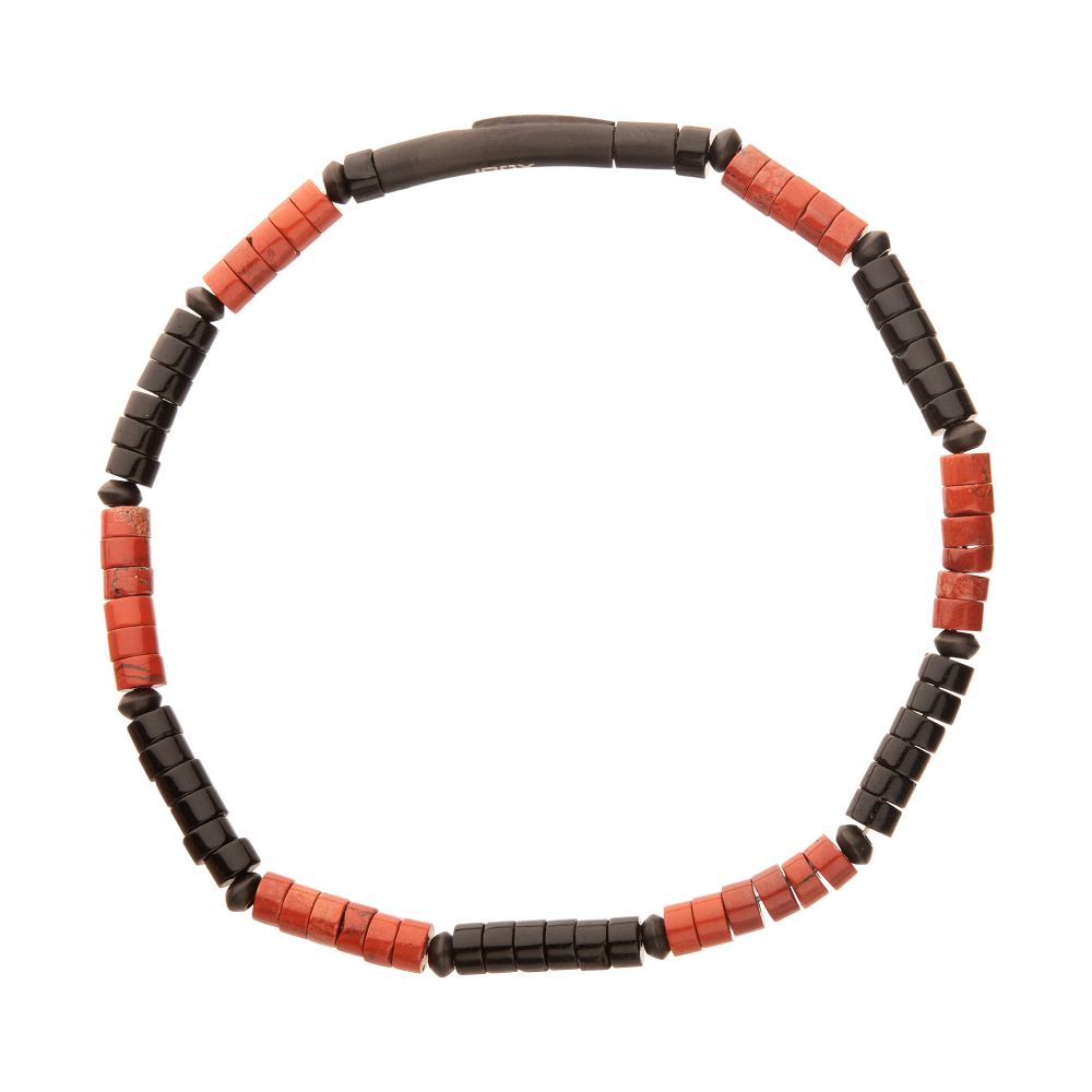 Side View Inox Inferno (Red Jasper / Onyx) Heishi Bead Bracelet