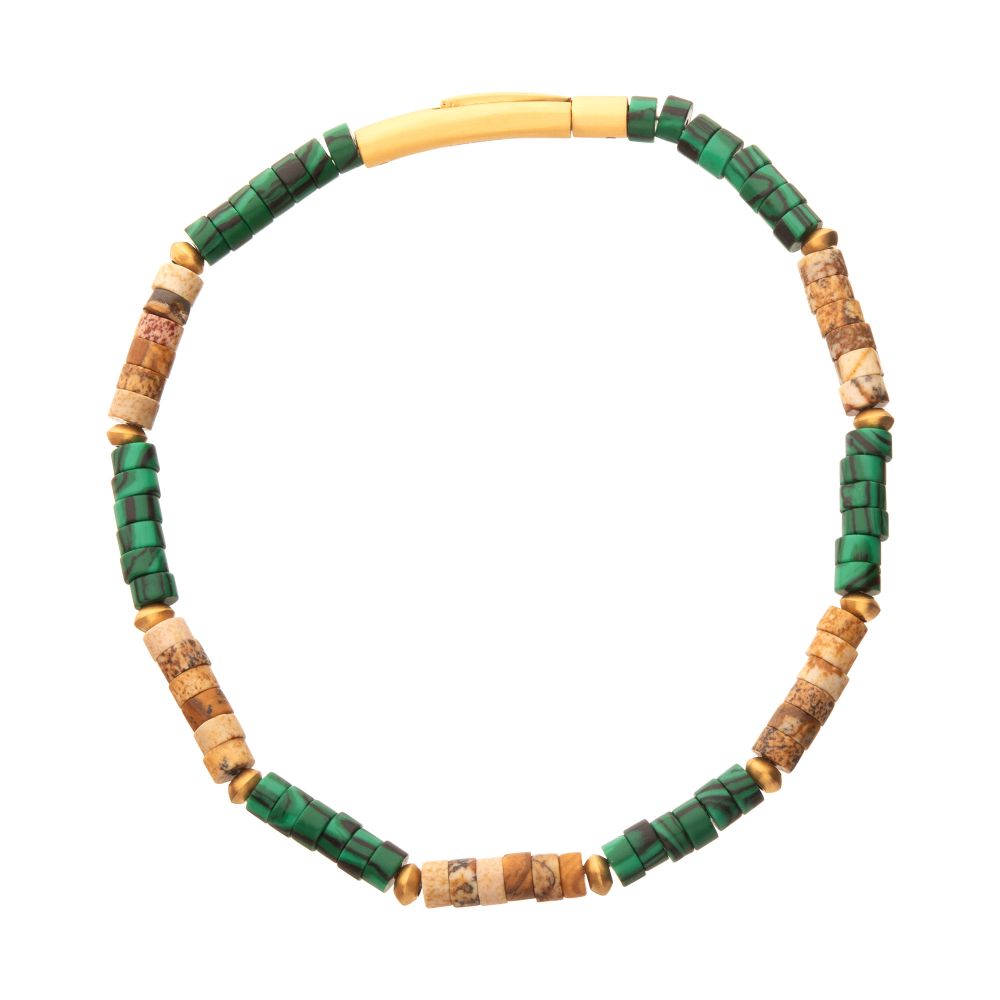 Side View INOX TerraFirm (Brown Jasper / Malachite) Heishi Bead Bracelet
