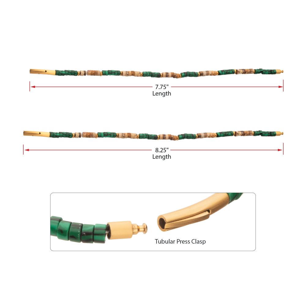 Info View INOX TerraFirm (Brown Jasper / Malachite) Heishi Bead Bracelet