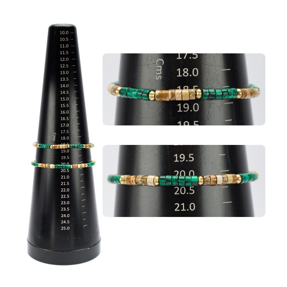 Measurement View INOX TerraFirm (Brown Jasper / Malachite) Heishi Bead Bracelet