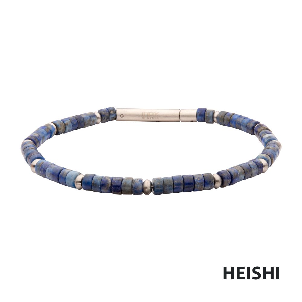 Front View INOX RiverRunner (Blue Lapis Lazuli) Heishi Bead Bracelet