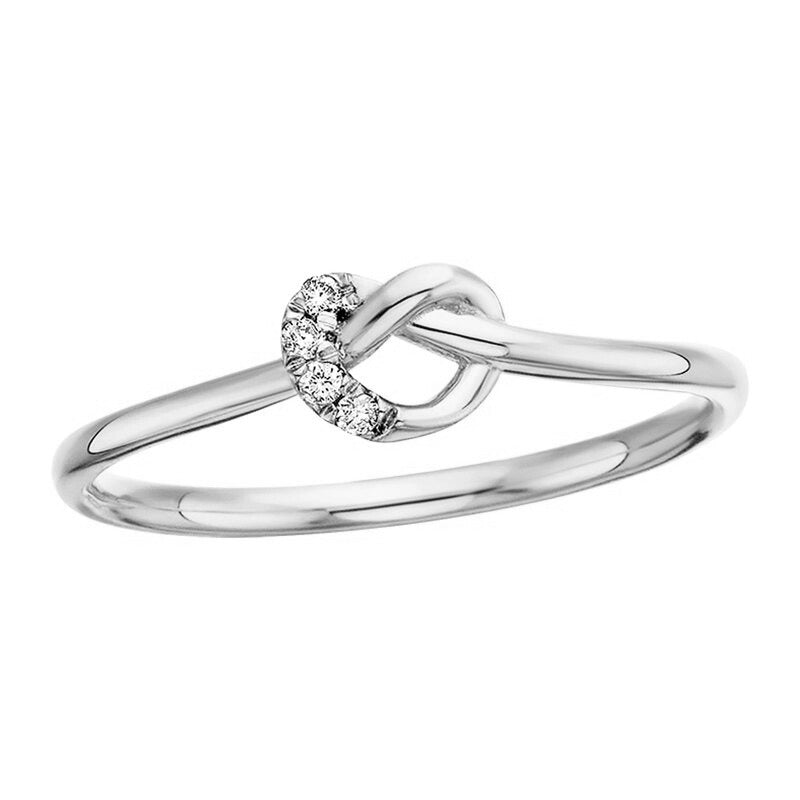 Front View 10K White Gold 0.03CTW Diamond Love Knot Ring