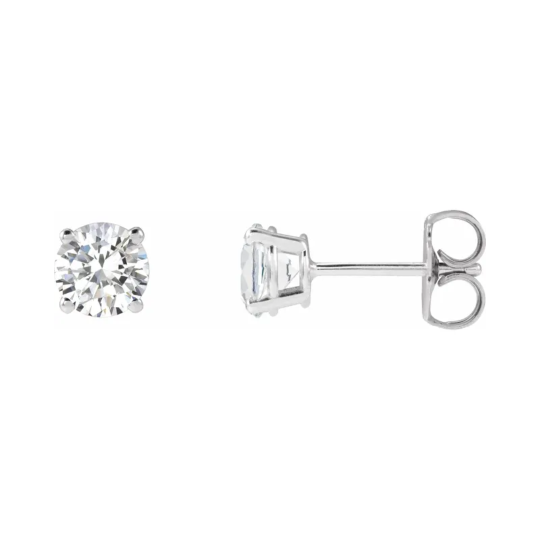 14K White Gold 1.5CTW. Round Lab-Grown Diamond Basket-Set Stud Earrings