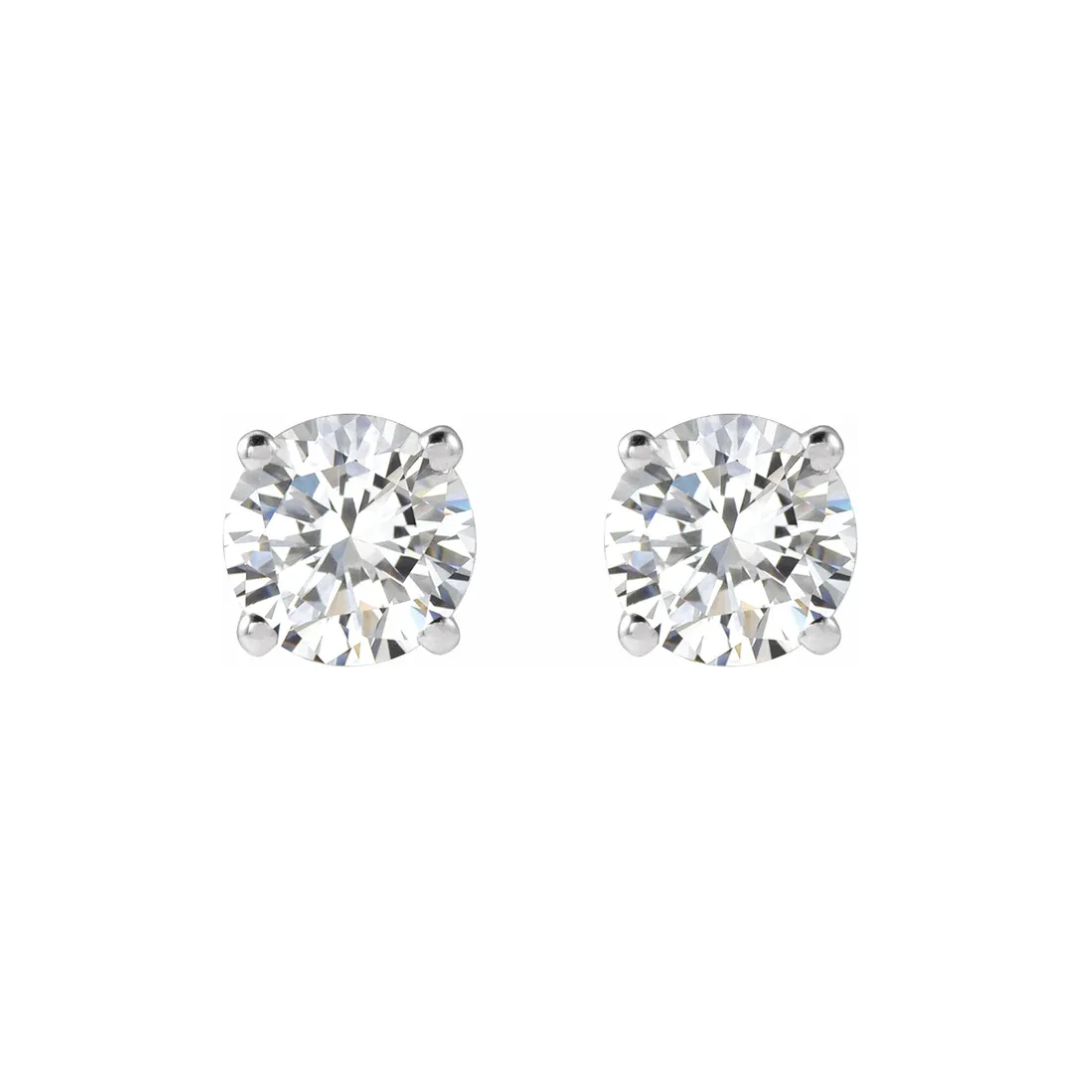 14K White Gold 1.5CTW. Round Lab-Grown Diamond Basket-Set Stud Earrings