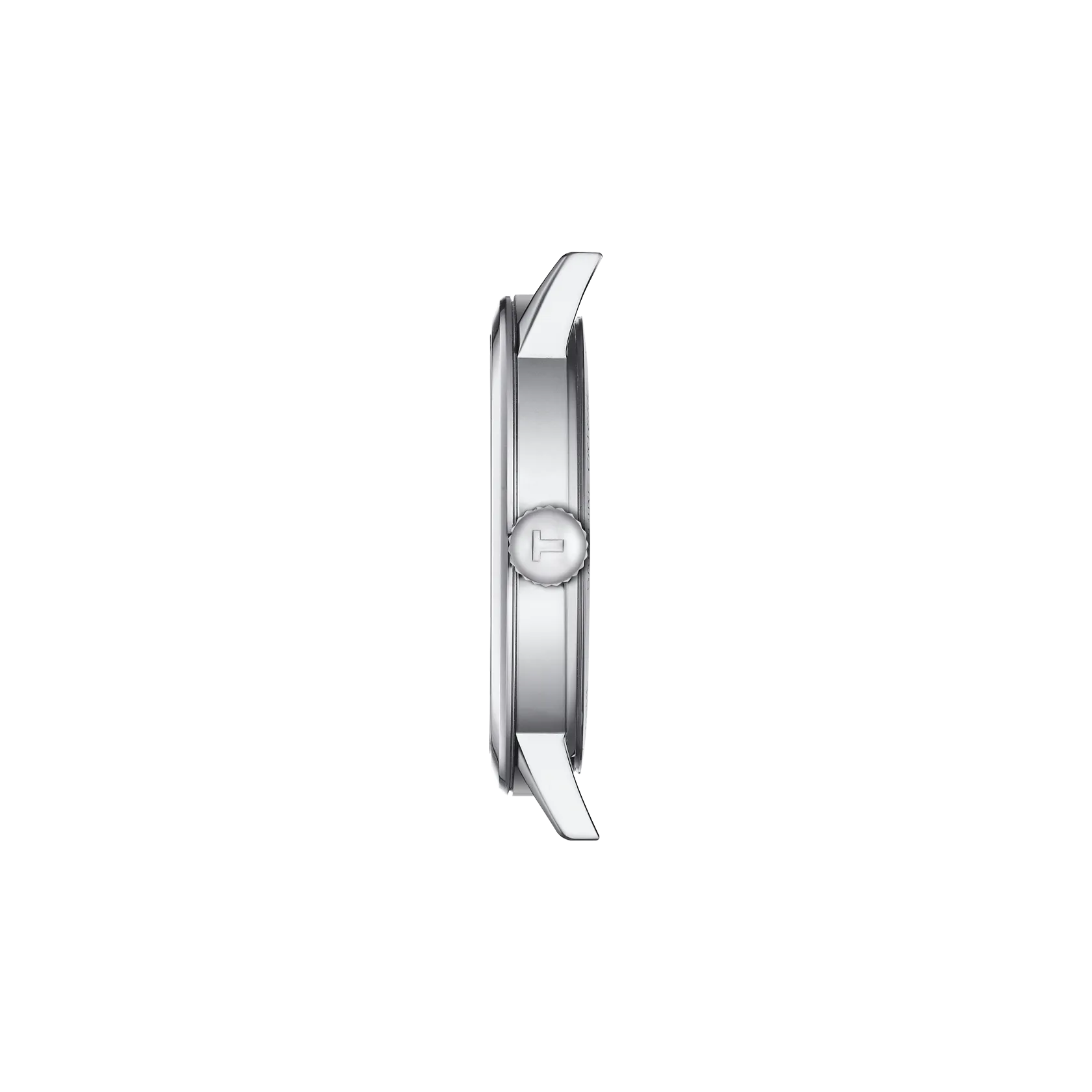 Silver watch case on a white background