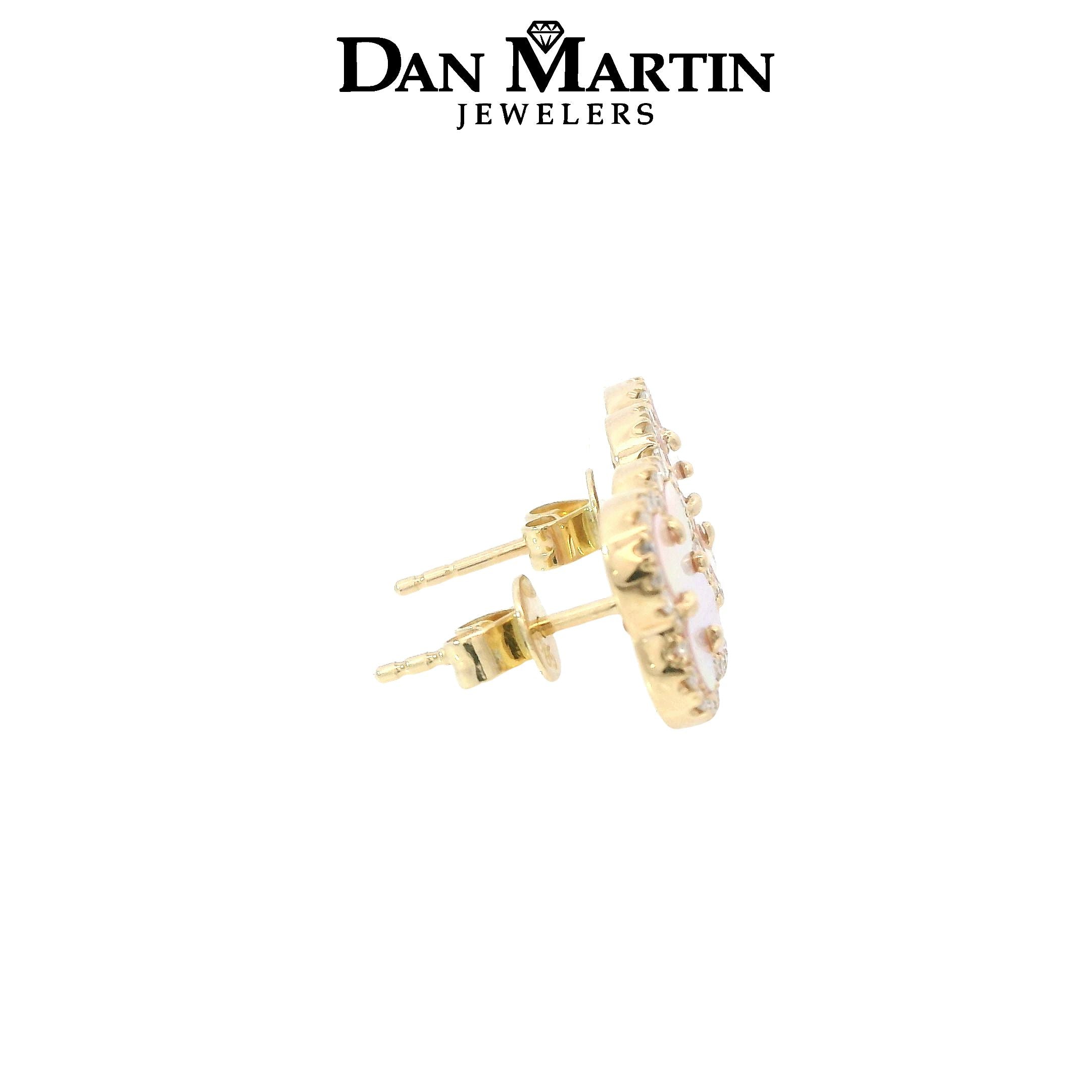 14K Yellow Gold Mother of Pearl & Diamond Clover Stud Earrings