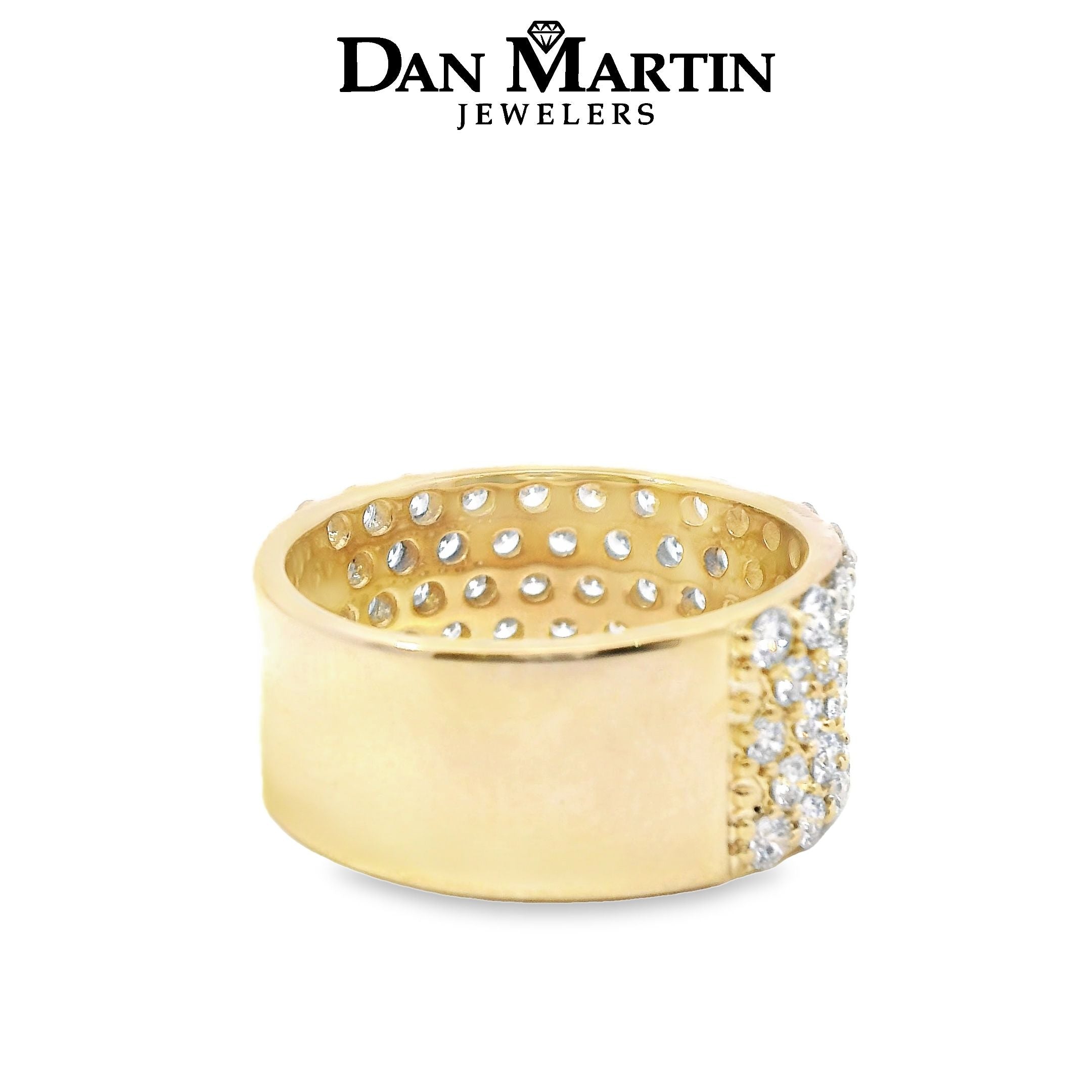 Side view of 14K Yellow Gold 2CTW. Lab-Grown Diamond Fashion Band on white background with store logo