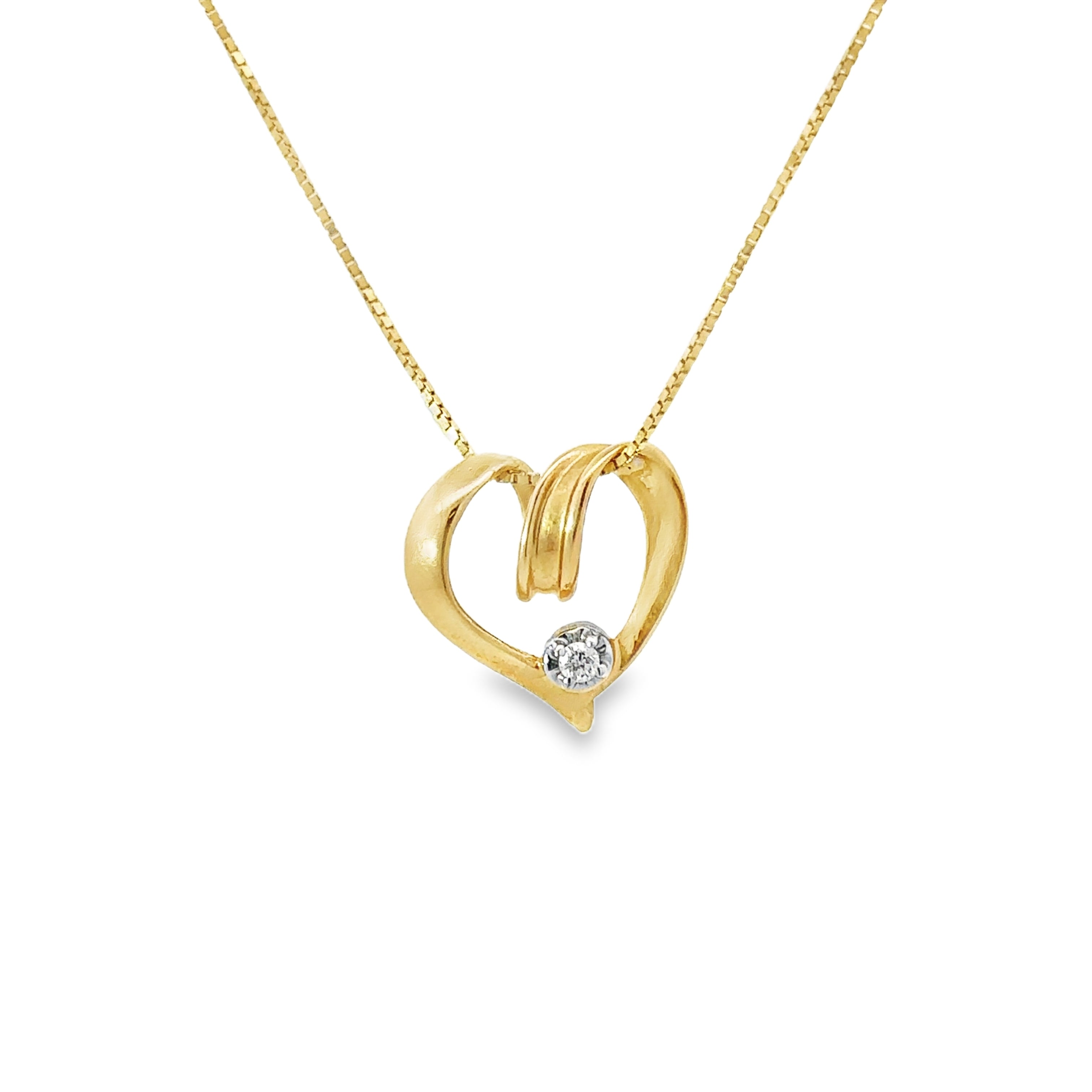 Estate Collection: 10K Yellow Gold Diamond Accent Heart Pendant Necklace with a New Chain