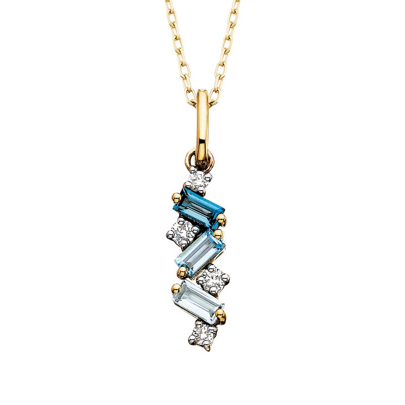 Front View Berco 10K Yellow Gold Multi Color Blue Topaz with Diamond Accent Pendant Necklace
