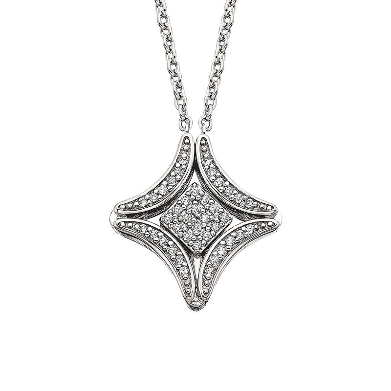 Silver necklace with a star-shaped pendant on a white background