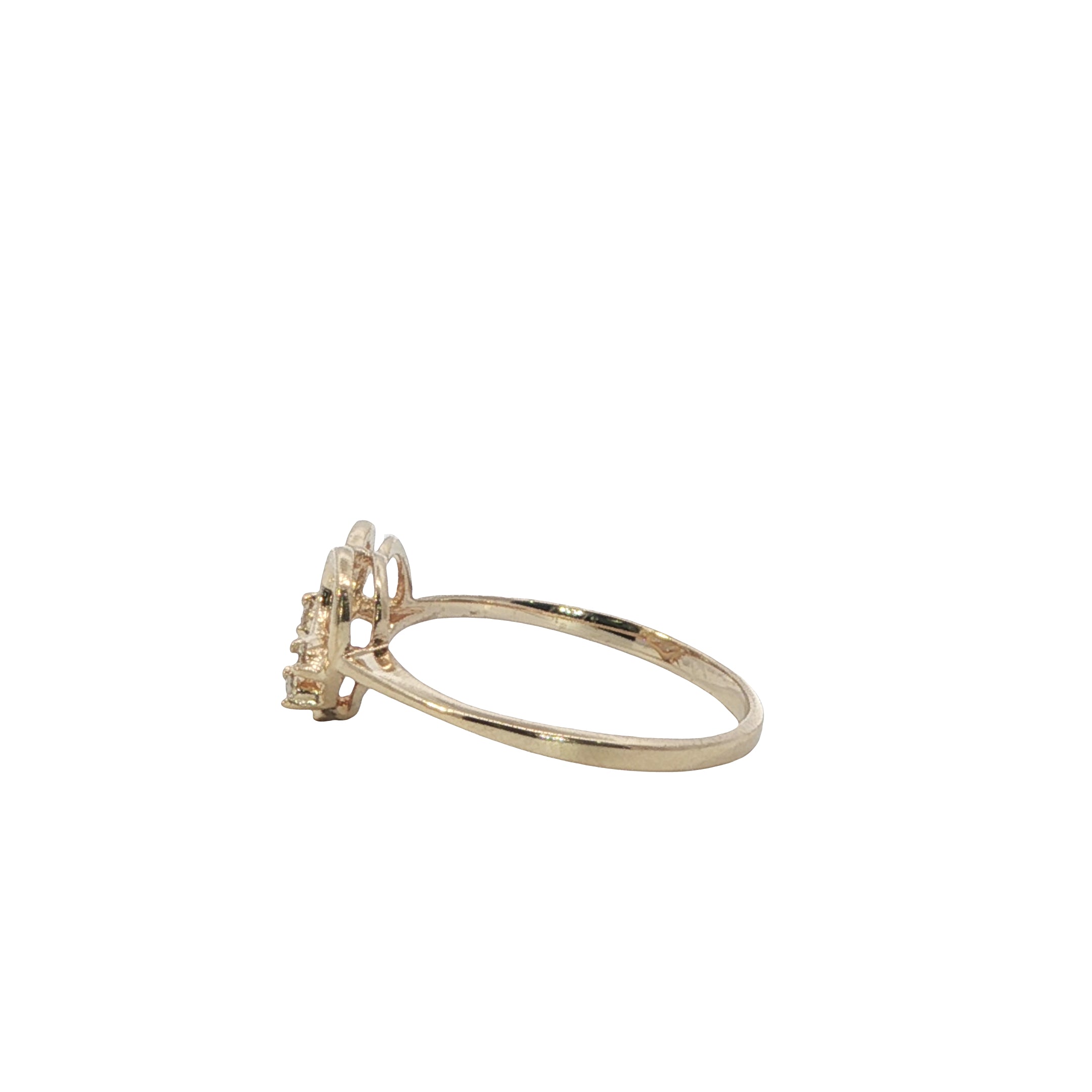 Gold ring with a diamond on a white background
