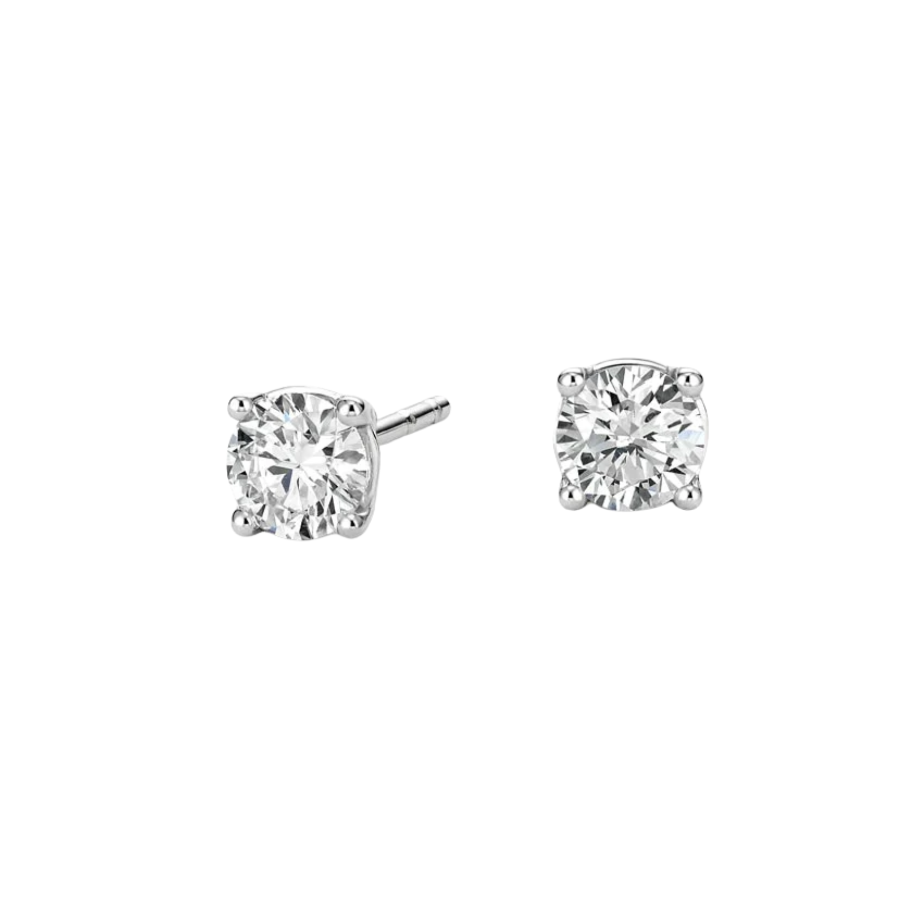 Pair of diamond stud earrings on a white background