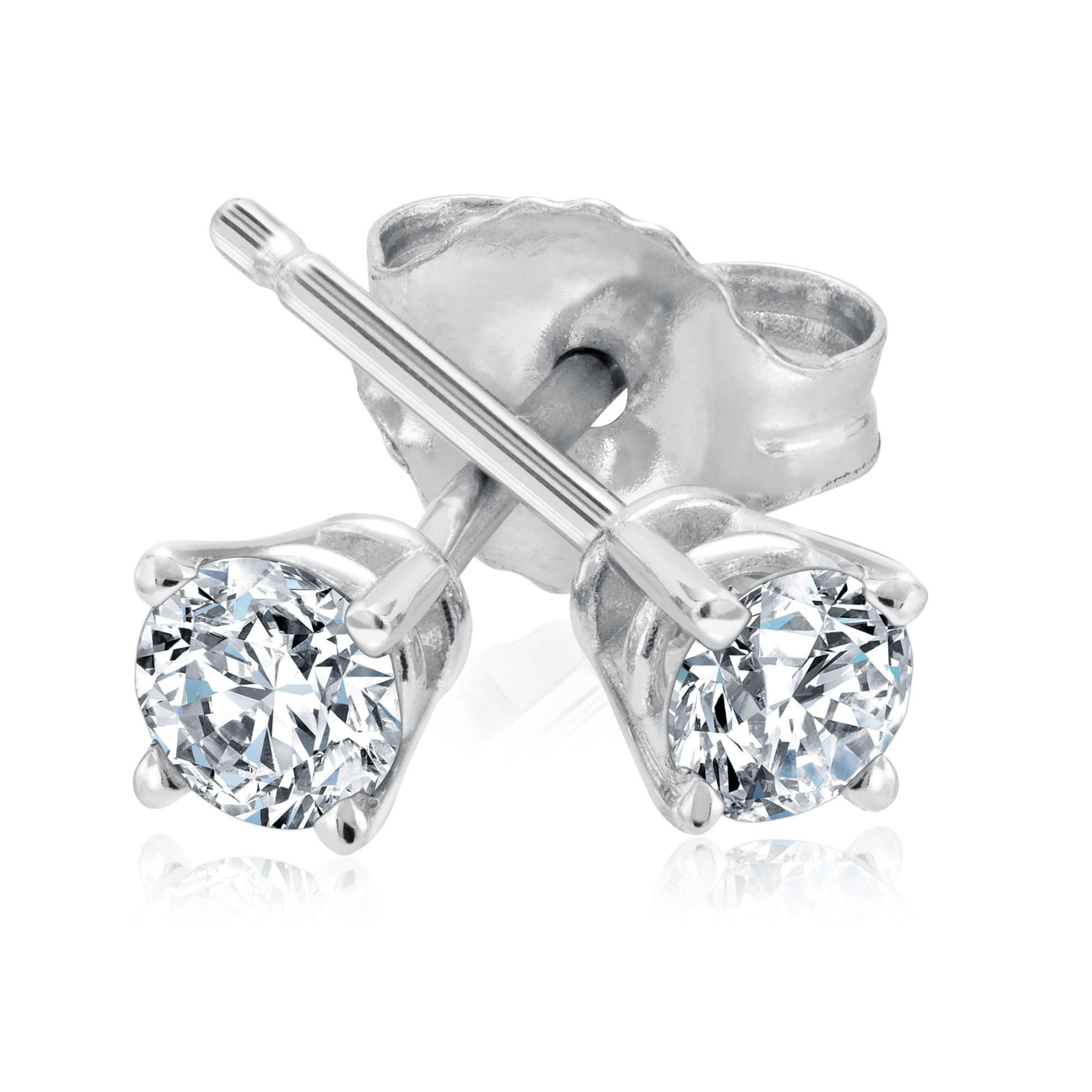 Silver stud earrings with clear gemstones on a white background