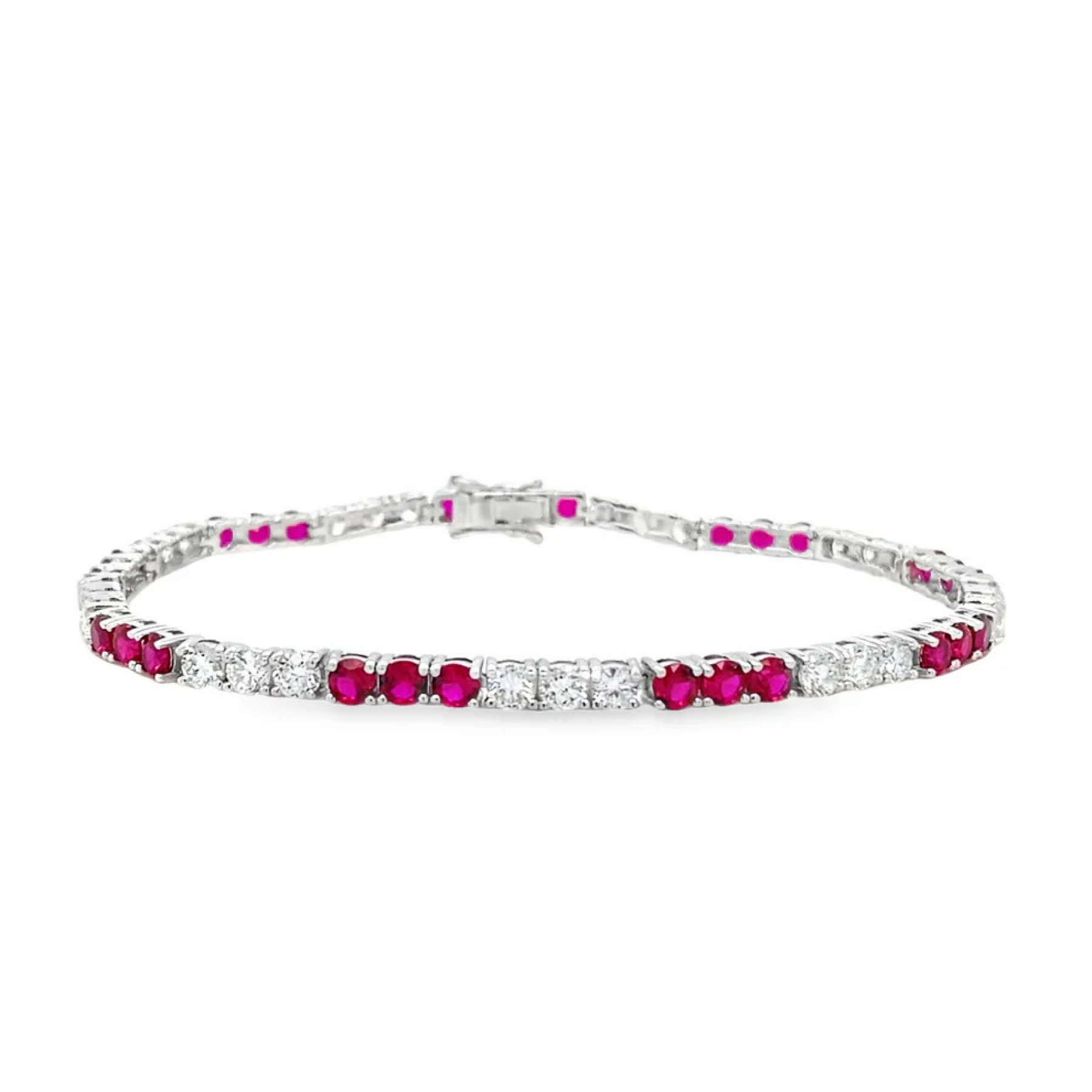 Bracelet with red gemstones and clear stones on a white background