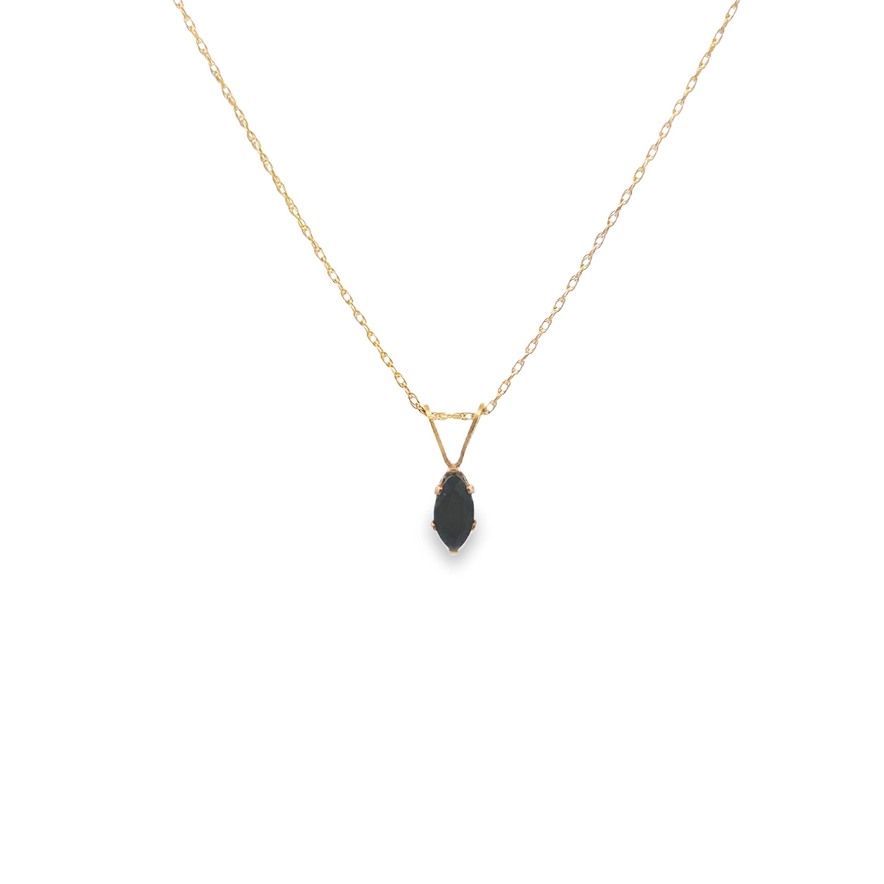 Estate Collection: 14K Yellow Gold Marquise-Cut Blue Sapphire Solitaire Pendant with Chain