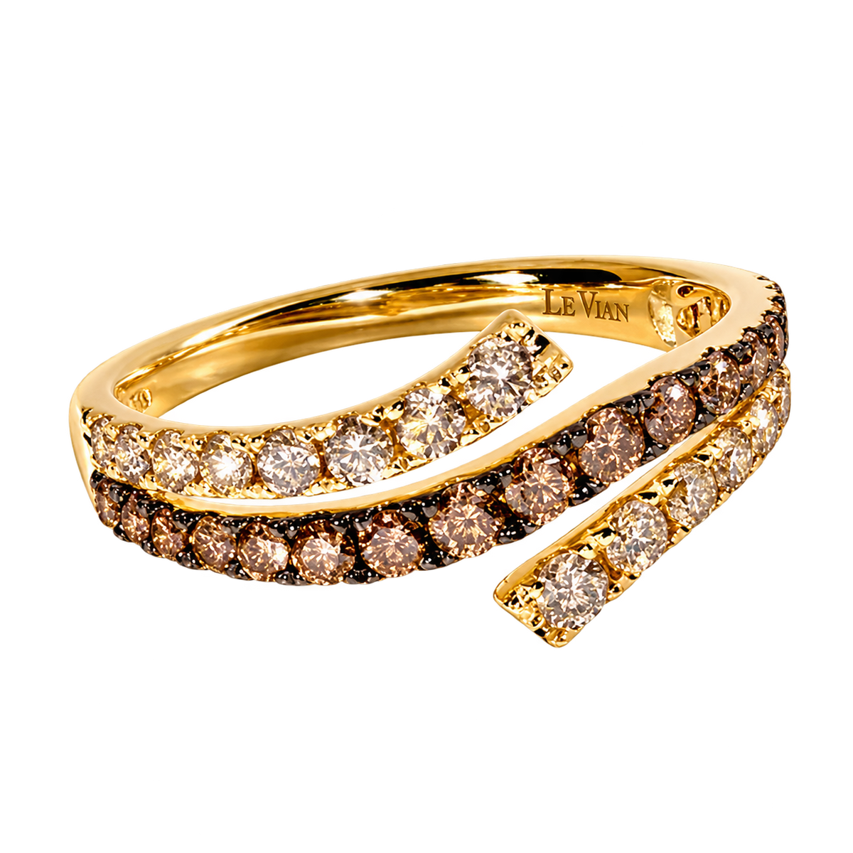 Le Vian U-TRFO 10 open-design ring in 14K Honey Gold with 0.50 CTW Nude Diamonds and 0.38 CTW Chocolate Diamonds.