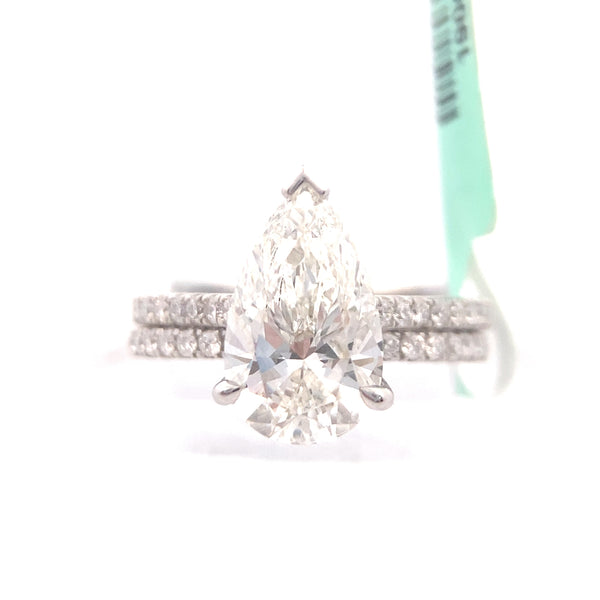 14K White Gold CERTIFIED "Madeline" 3-1/2CT. Pear-Cut Lab-Grown Diamond Hidden-Halo Wedding Set