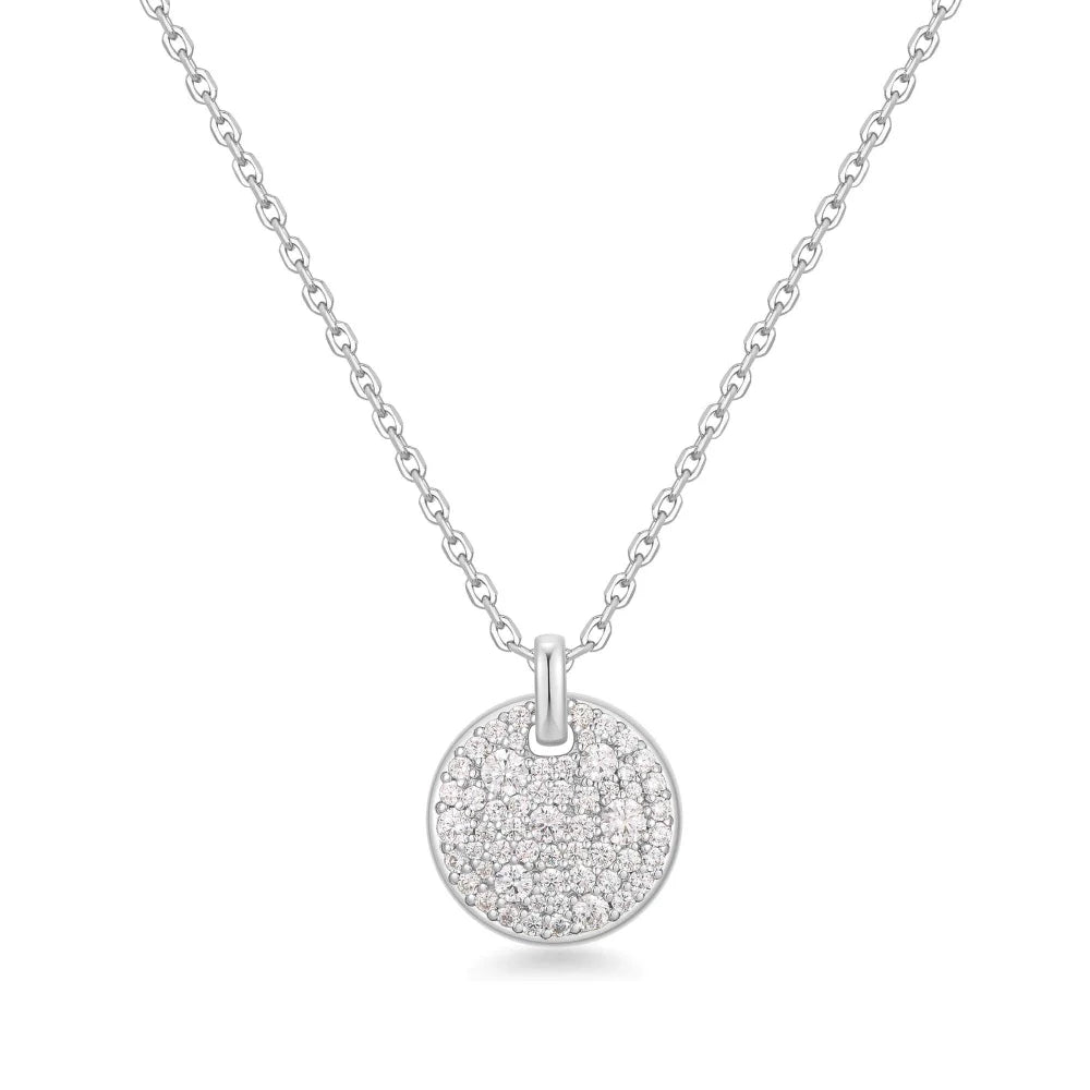 Front View Ania Haie Silver Large Pavé Disc Necklace