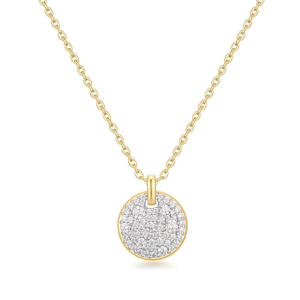 Front View Ania Haie Gold Large Pavé Disc Necklace