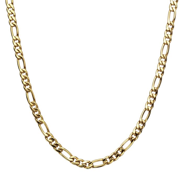 INOX Stainless Steel 18K Gold Plated 22" Figaro Chain