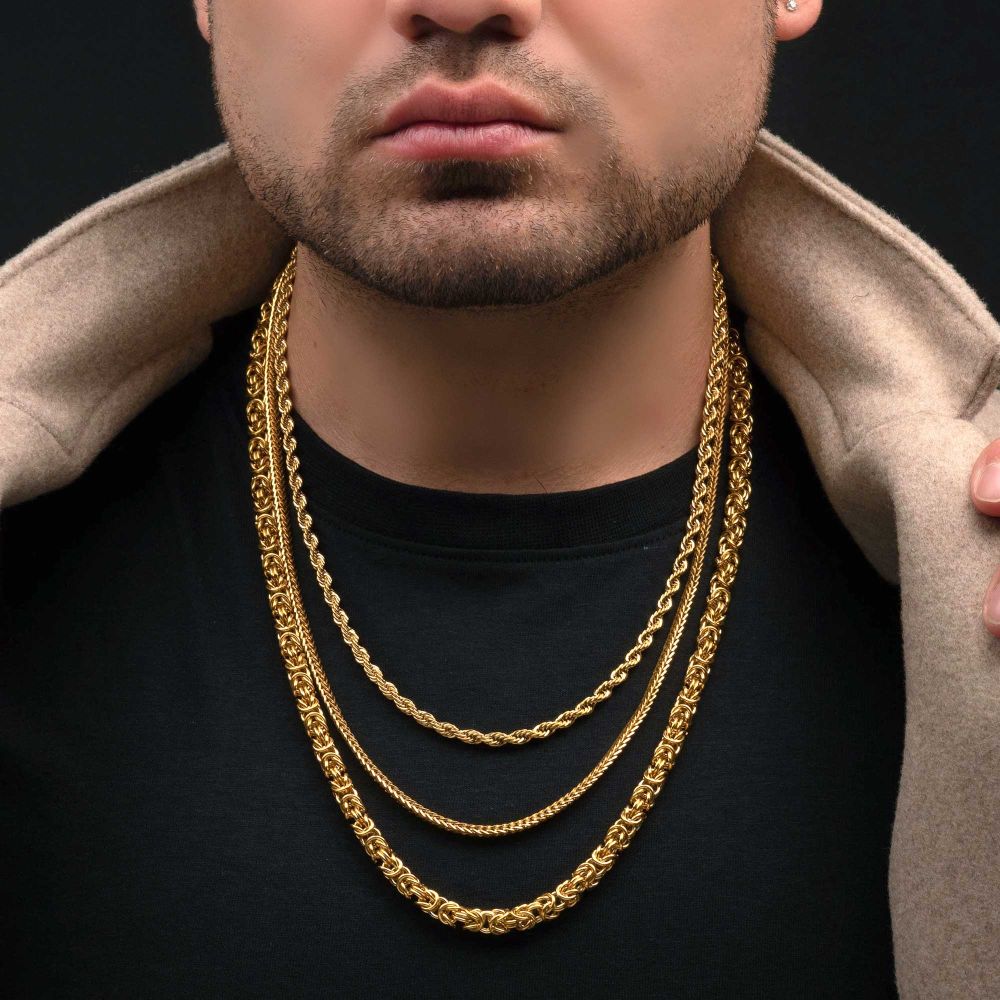 INOX Stainless Steel 6mm 18K Gold IP 22" Rope Chain Necklace