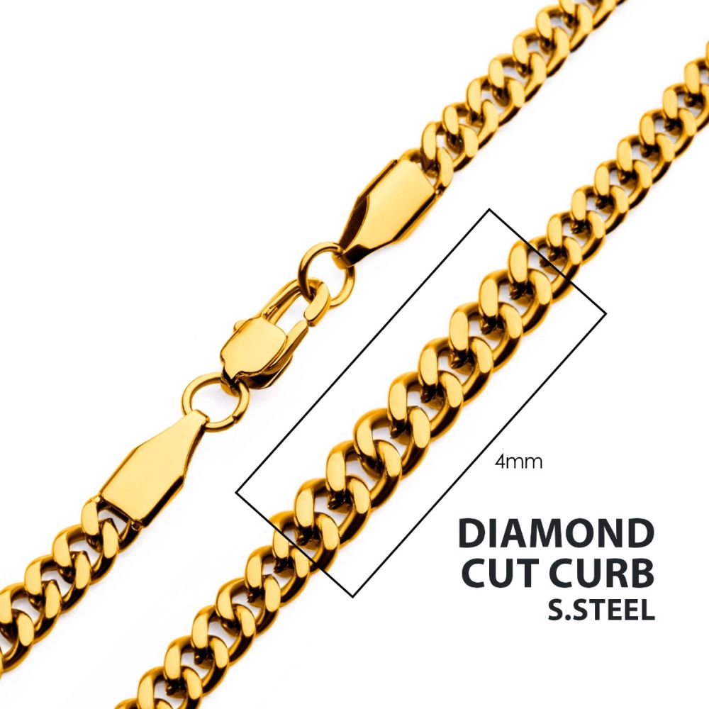 Inox-4mm 18Kt Gold IP Miami Cuban Chain Necklace-22 inches