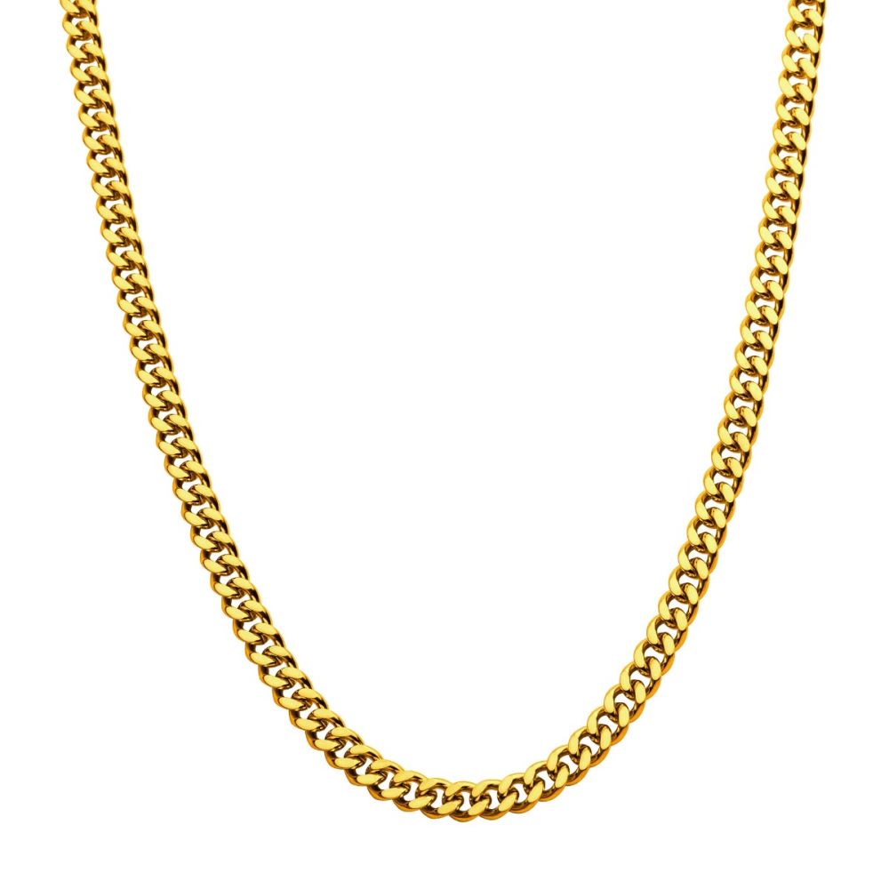 Inox 8mm 18Kt Gold IP Diamond Cut Curb Chain Necklace