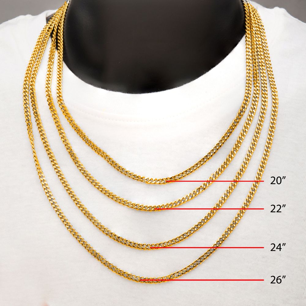 Different lengths for 8mm 18Kt Gold IP Diamond Cut Curb Chain Necklace