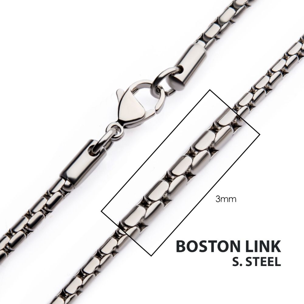 INOX 3mm Stainless Steel Boston Link Chain Necklace