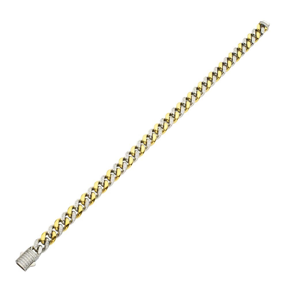 INOX Two Tone 8mm IP-Gold-Plated Stainless Steel Miami Cuban Chain CZ Bracelet