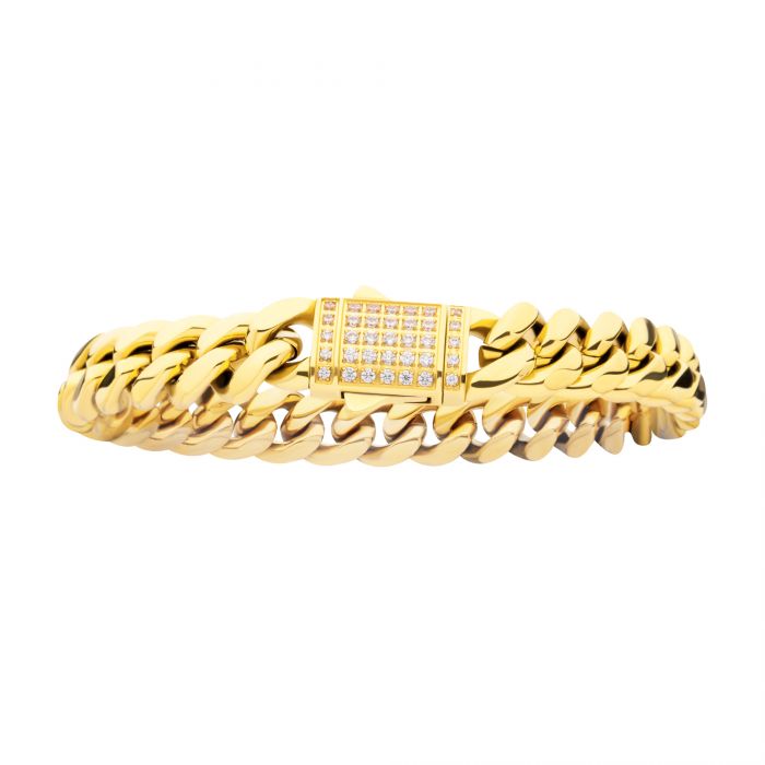 INOX Stainless Steel 10mm 18K Gold IP Miami Cuban Chain Bracelet