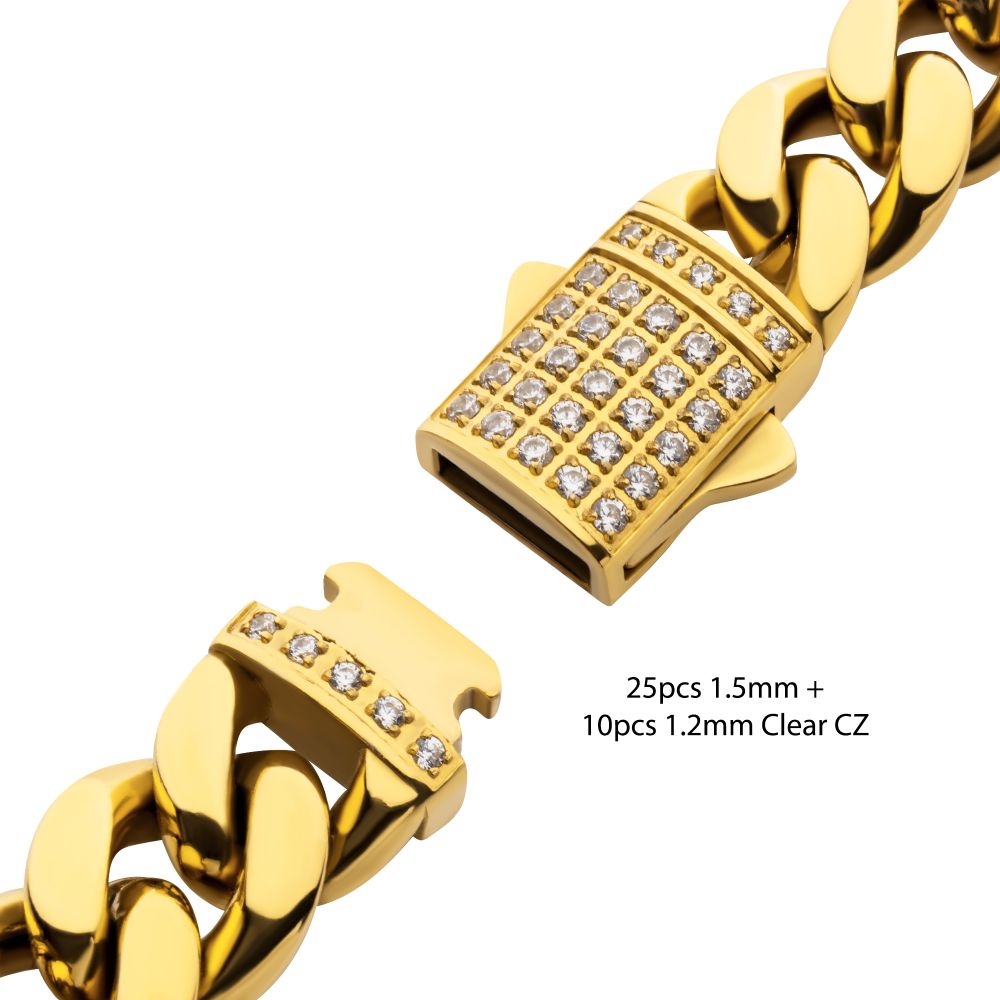 Clasp on INOX Stainless Steel 10mm 18K Gold IP Miami Cuban Chain Bracelet
