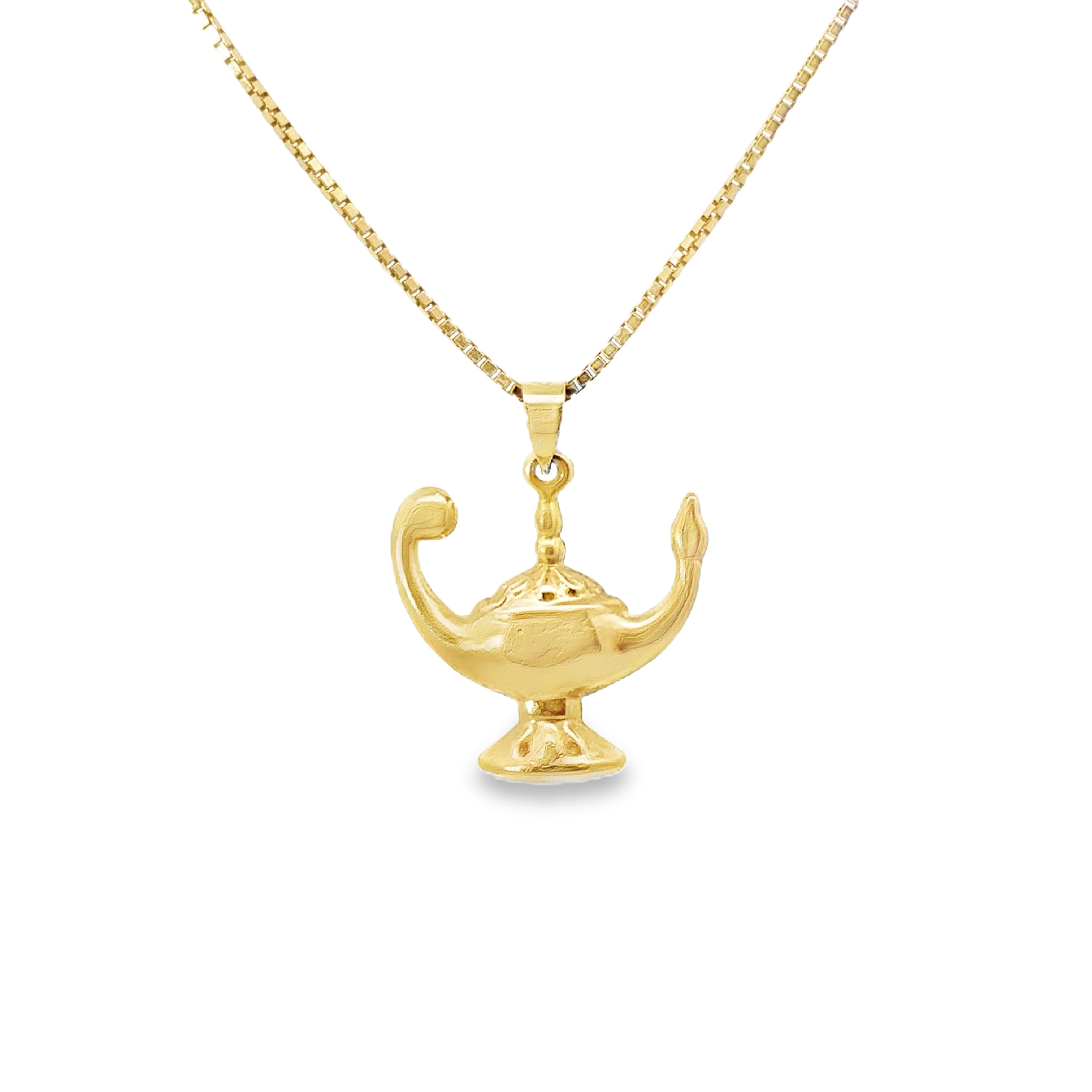 Estate 14K Yellow Gold Genie Lamp Pendant Necklace on a New Chain