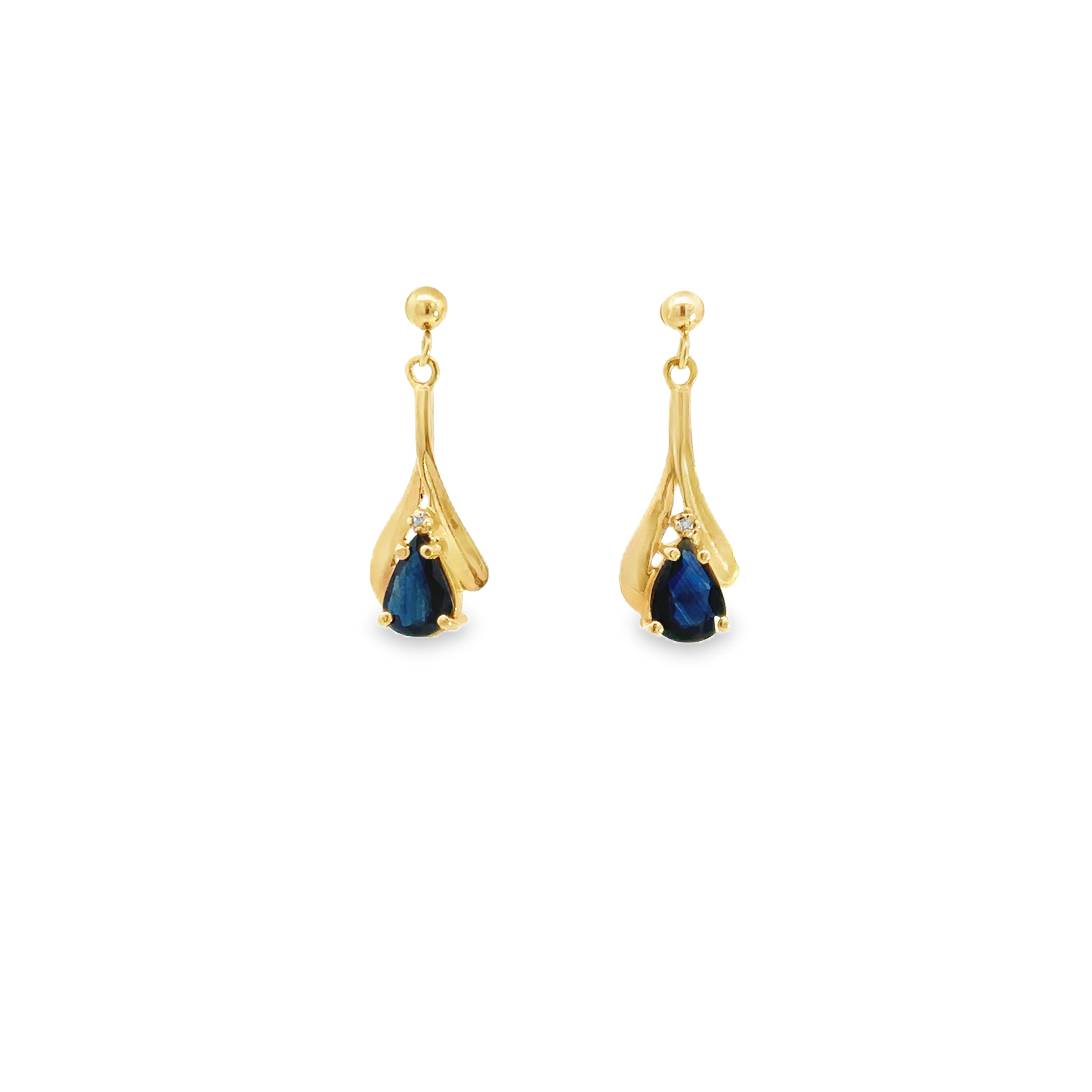 Estate Collection: 14K Yellow Gold Pear Shape Sapphire Drop Dangle Fancy Earrings