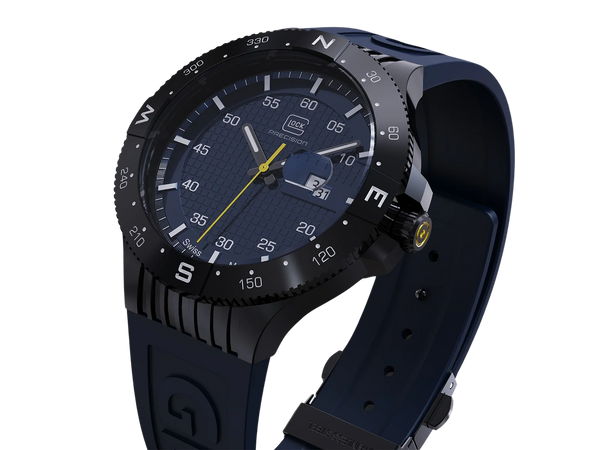 Gunmetal Stainless Steel With Blue Silicone Band Glock Watch