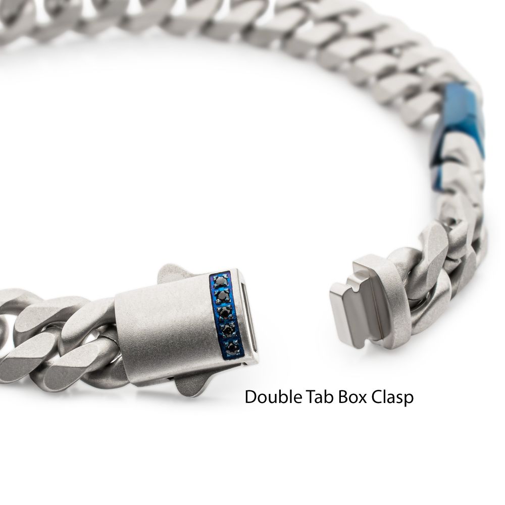 INOX Matte Stainless Steel and Blue IP-Plated Black Sapphire Accented 6MM Miami Cuban 8" Bracelet