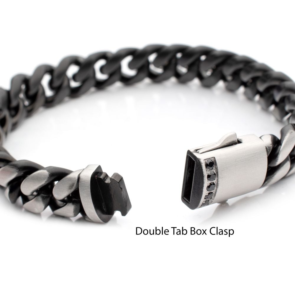 INOX Reversible Black IP-Plated and Stainless Steel 12mm Cuban Bracelet with Black Sapphire Accented Clasp