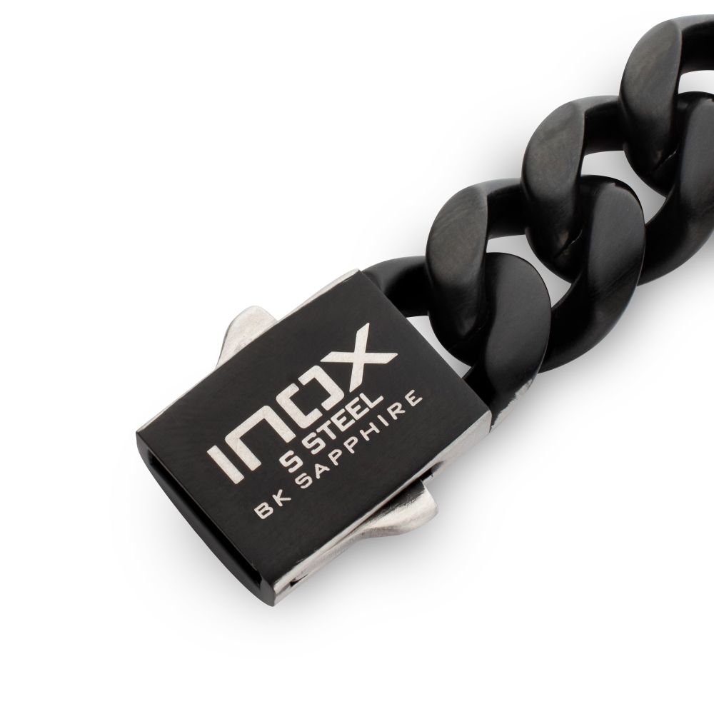 INOX Reversible Black IP-Plated and Stainless Steel 12mm Cuban Bracelet with Black Sapphire Accented Clasp