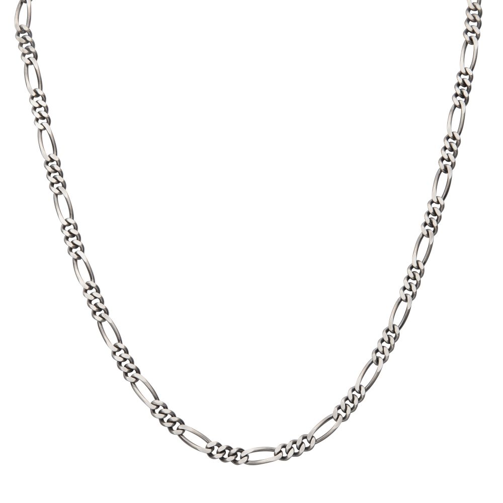 INOX 925 Italy Silver Black Rhodium Plated Brushed Satin Finish Figaro Chain